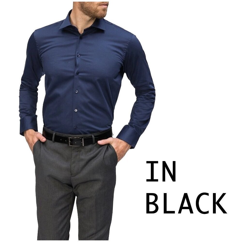 CALVIN KLEIN‎ Egyptian Cotton Single Cuff Long Sleeve Black Business Shirt Sz L